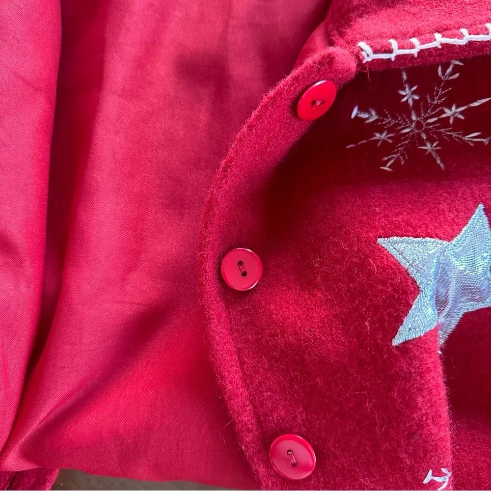 Vintage Take Two Christmas Wool Blend Sweater Coat Sz M Red Embroidered Snowman - Picture 12 of 15